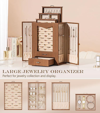 Homde Jewelry Organizer with Transparent Window Necklace Hooks Gift - Image 5
