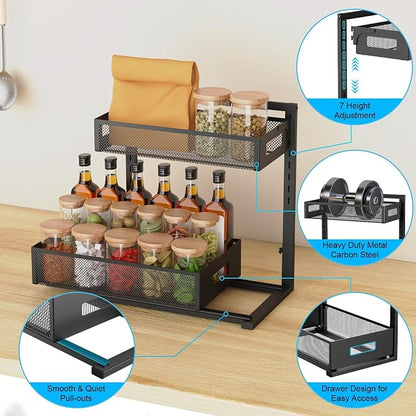 Under Sink Organizer Pull Out Cabinet Organizer Adjustable Height 2 Tier - Image 4