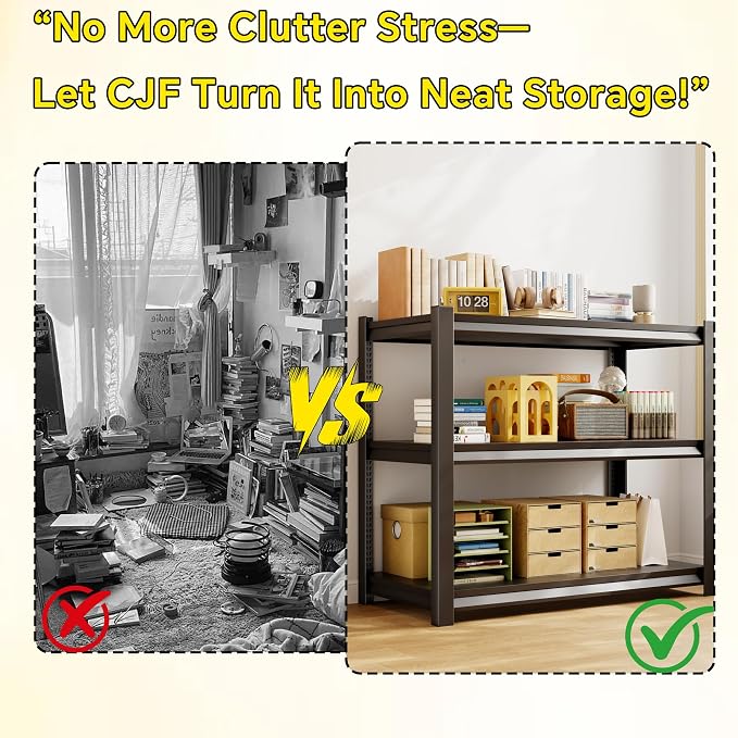 CJF Metal Storage Shelves, 3-Tier Garage Shelving Unit, Heavy Duty Adjustable - Image 7