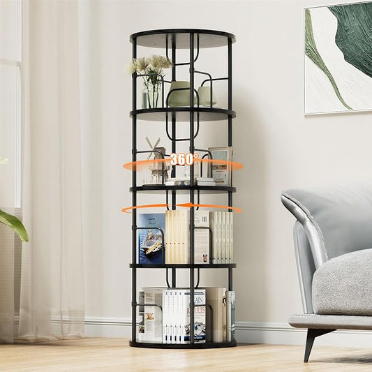 Flycity 4 Tier Rotating Bookshelf, 360° Corner Bookshelf Tower, Round Revolving by FLYCITY