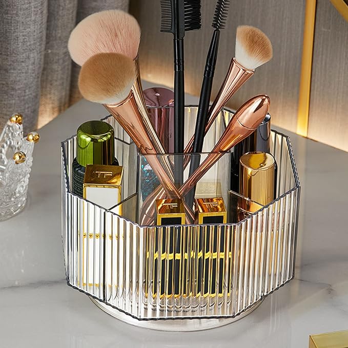 LINFIDITE 360°Rotating Makeup Brush Holder Cosmetic Display Case Clear Makeup - Image 3