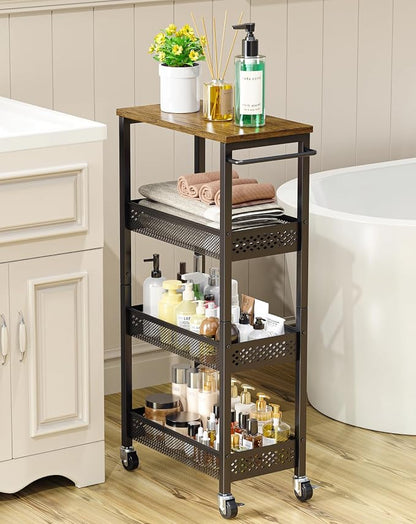 Utility Slim Storage Cart, 4-Tier Narrow Bathroom Organizer and Storage Cart by OKZEST