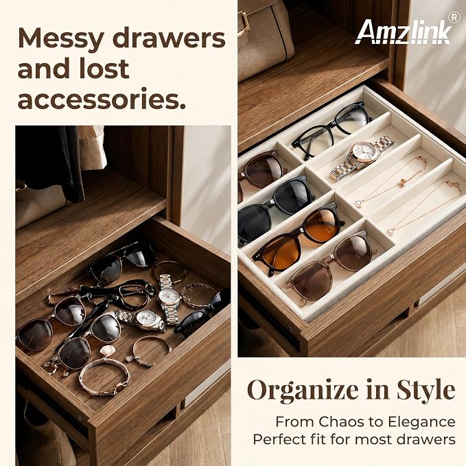 Amzlink® Sunglass Organizer Tray, 8 Slot Velvet Glasses Holder - Image 4