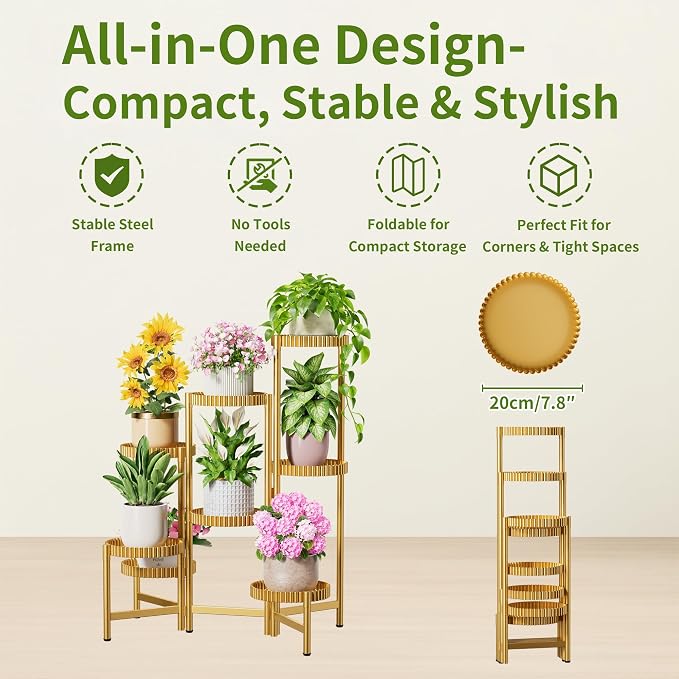 Stand Plants, 8 Tier Metal Tiered Plant Stands Indoor, Corner Flodable Plant - Image 5