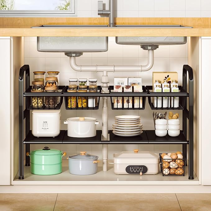 2 Tier Under Sink Organizer Expandable Length/Height Adjustable, Heavy Duty by Unknown