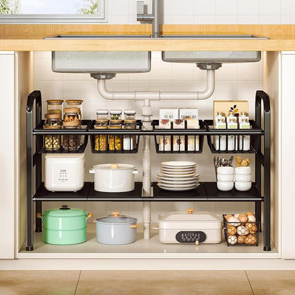 2 Tier Under Sink Organizer Expandable Length/Height Adjustable, Heavy Duty by Unknown