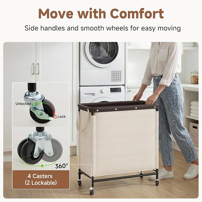 StorageWorks 3 Section Laundry Hamper, Rolling Laundry Cart - Image 4