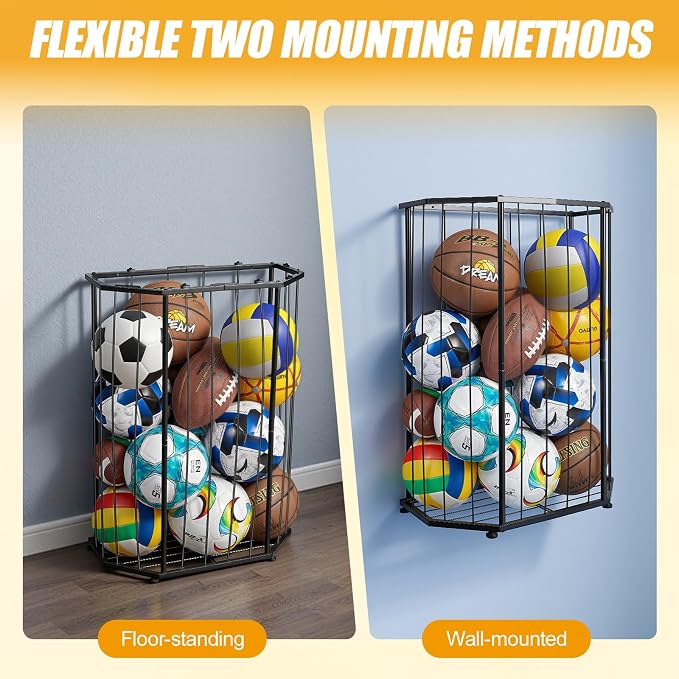 Garage Ball Storage Holder, Elastic Cord Design Can Floor-Standing & - Image 3