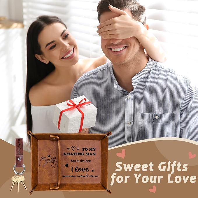 Gifts for Him, PU Leather Valet Tray and Keychain, Husband Birthday Gift Ideas - Image 7