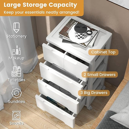 LOKO 5-Drawer Plastic Rolling Storage Cart | Mobile Storage Cabinet | Vertical - Image 6