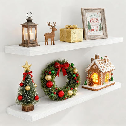 Fun Memories White Floating Shelves 48 Inch Long, Wood Wall Shelves 48x9.3x1.5 by FunMemories