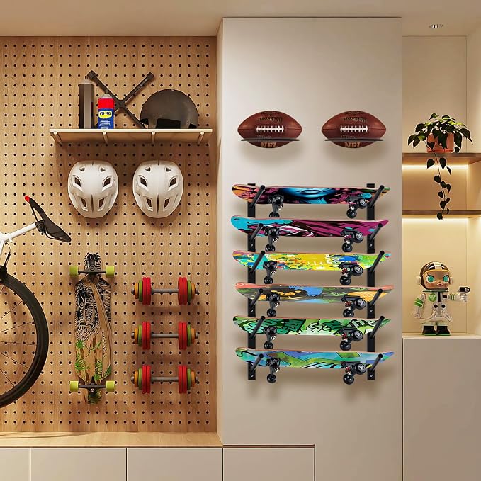 BiJun Skateboard Wall Mount, Snowboard Wall Mount Display, Horizontal Ski Wall - Image 3