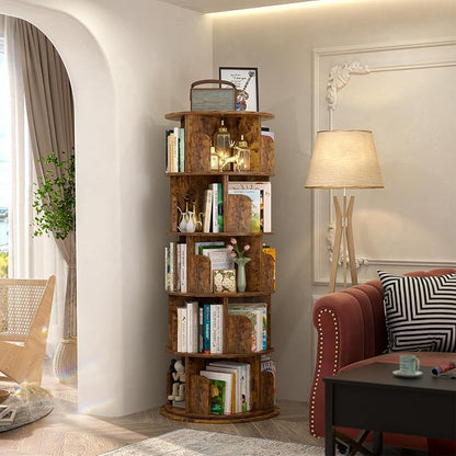 Aheaplus Rotating Bookshelf, 360 Display Wood Spinning Bookshelf Tower - Image 2