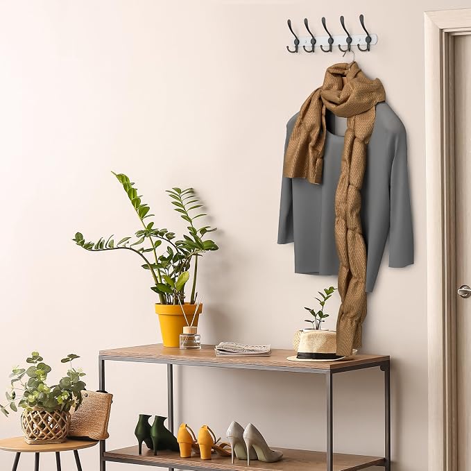 Coat Rack Wall Mount with 5 Tri Hooks, Stainless Steel 16 Inch – White & Black - Image 5