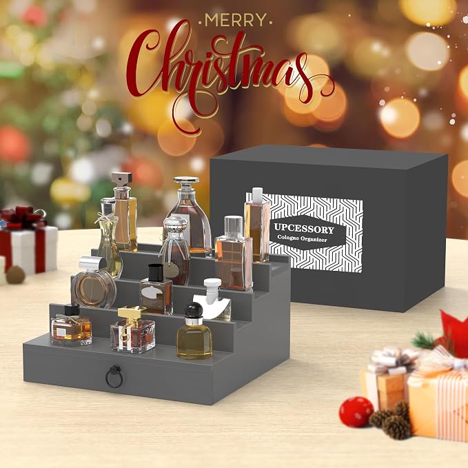 upcessory Cologne Organizer for Men, 4 Tier Black Wood Perfume Organizer - Image 6