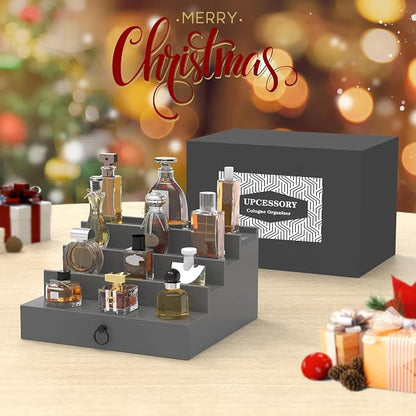 upcessory Cologne Organizer for Men, 4 Tier Black Wood Perfume Organizer - Image 6