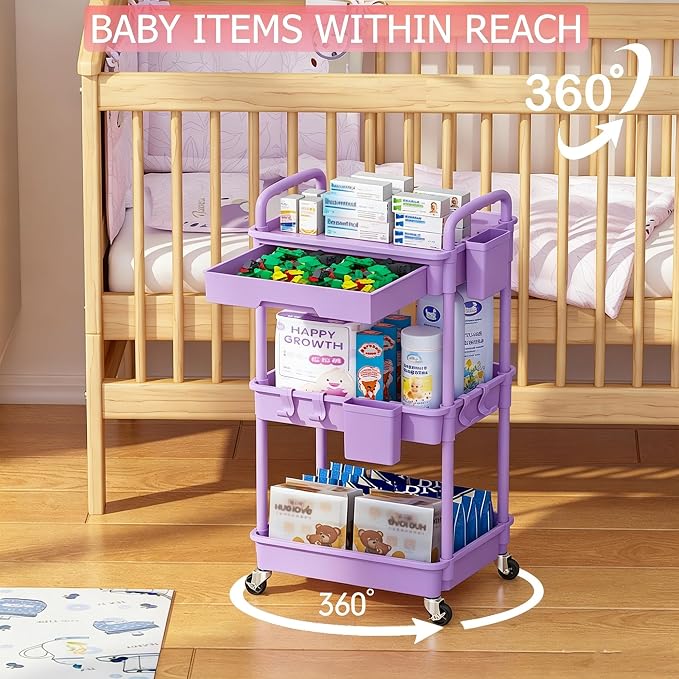 REBECAT 3 Tier Rolling Cart - Image 3