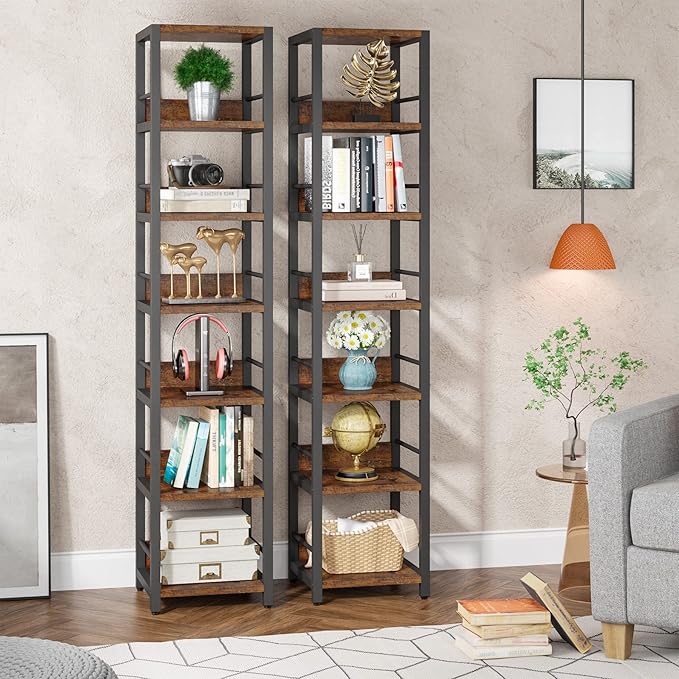 Tribesigns 6-Tier Corner Shelf, 75 Inch Tall Narrow Bookshelf Storage Rack | - Image 4