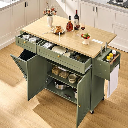 60.2" Kitchen Islands with Storage, Kitchen Island Cart with Trash Can Storage - Image 6