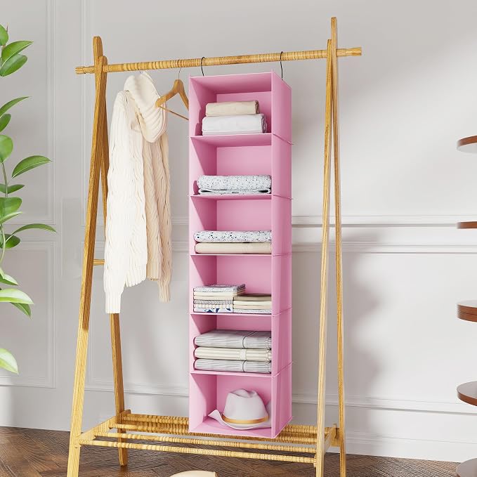 Hanging Closet Organizer, Easy Mount Foldable 6-Shelf Hanging Closet Wardrobe - Image 2