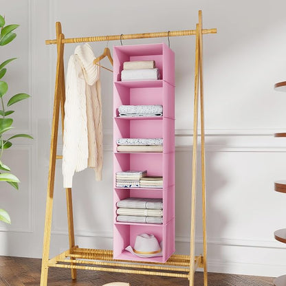 Hanging Closet Organizer, Easy Mount Foldable 6-Shelf Hanging Closet Wardrobe - Image 2