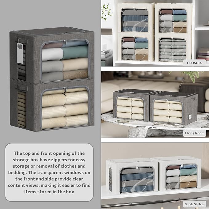 4 Pack Clothes Storage Bins - 36L Stackable Storage Box with Lid，Foldable - Image 2
