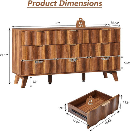 9 Drawer Dresser, Modern Fluted Storage Dresser - Image 2