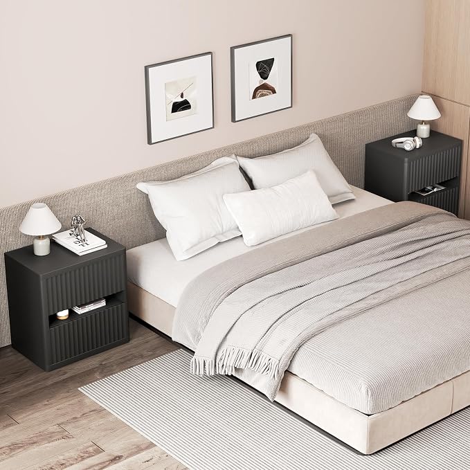 Dripex Fluted Nightstand with 2 Drawers, Large Wide Wood Night Stand Bedside - Image 6