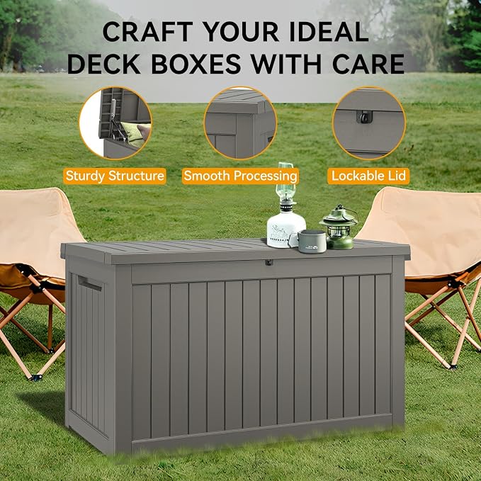 230 Gallon Large Resin deck box Waterproof, Outdoor Storage Bench, Patio - Image 6