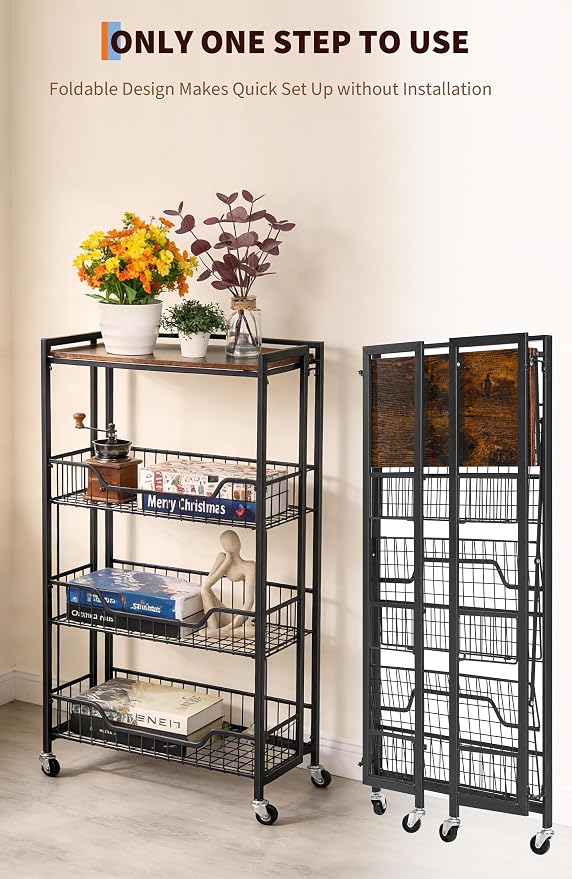 GarveeHome Large 4-Tier Foldable Kitchen Storage Shelf | No Assembly Required - Image 3