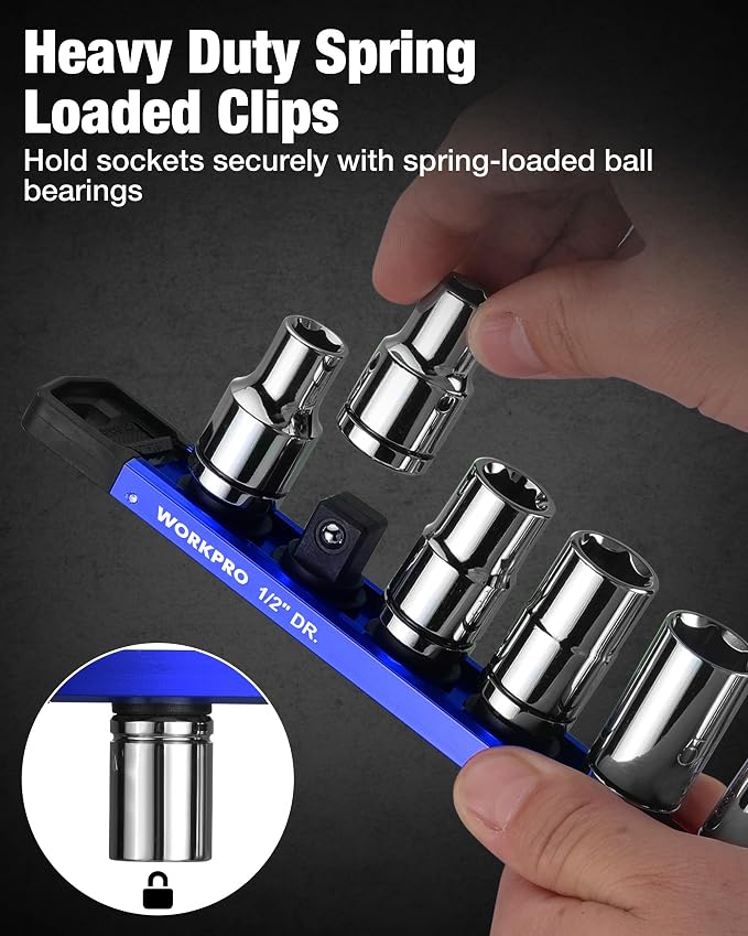 WORKPRO Magnetic Socket Organizer, 1/2" Drive Aluminum Alloy Socket Holder - Image 6