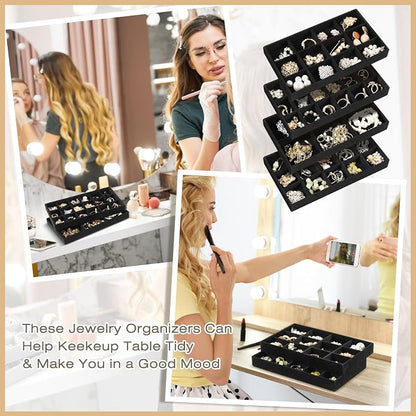 Junkin 12 Pcs Jewelry Tray Velvet Stackable Jewelry Organizer Trays Divided - Image 6