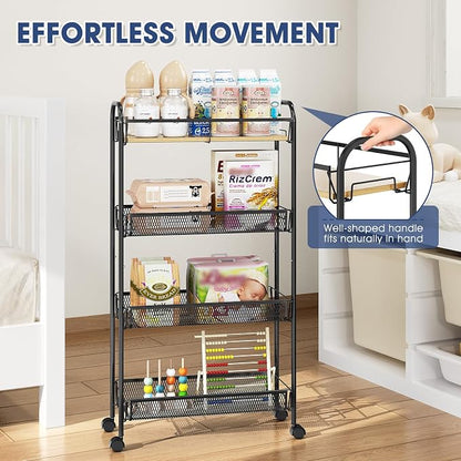 TOOLF 4-Tier Slim Rolling Cart, Metal Utility Cart, Slide Out Storage Cart - Image 3
