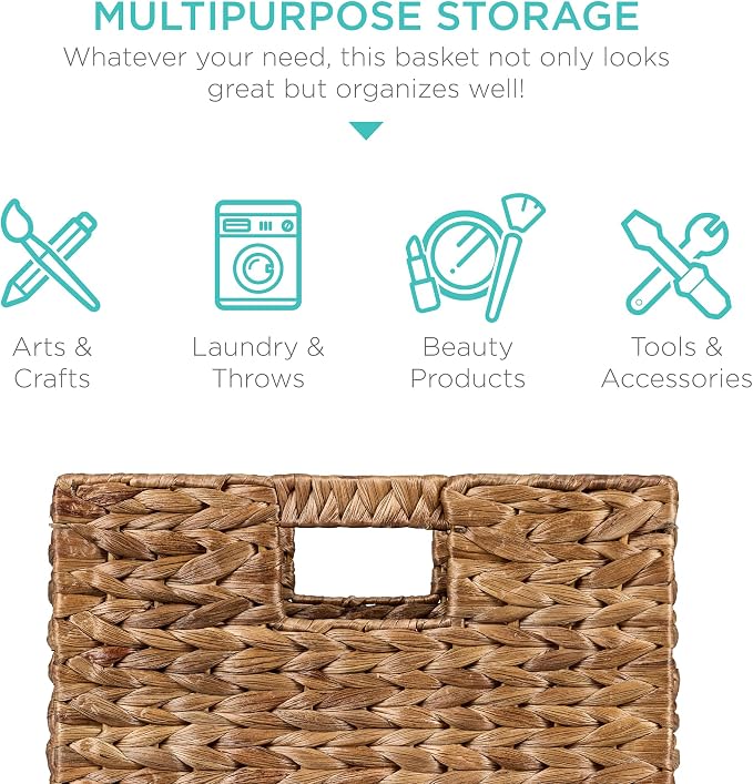 Best Choice Products 13x13in Pack of 5 Cube Storage Baskets, Water Hyacinth - Image 5