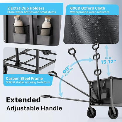 29.3" Collapsible Wagon Cart, 150L Heavy Duty Folding Utility Wagon - Image 7