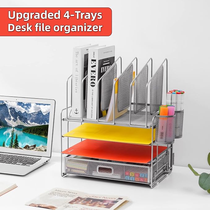 Marbrasse Desk Organizers, 4-Tier Mesh Desk File Organizer - Image 3
