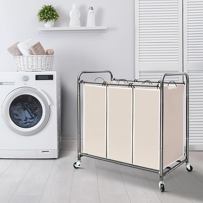 STORAGE MANIAC 3 Section Laundry Sorter, 35.9 Gal Laundry Hamper Cart - Image 6