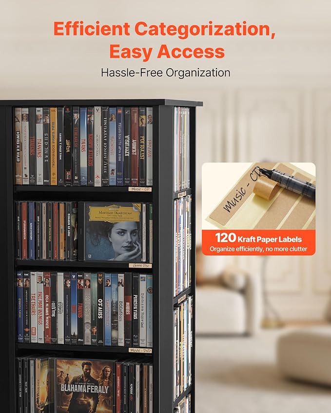 VEVOR Media Storage Cabinet, CD Rack Tower, 34 Compartments Rotating Media - Image 7