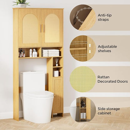 Homhedy Wooden Over The Toilet Storage Cabinet, Natural | Bathroom Organizer - Image 3