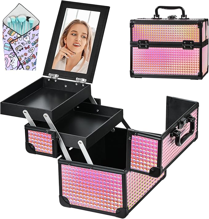 Makeup Case Organizer, Makeup Train Case, Trays Cosmetic Box Portable, by Unknown