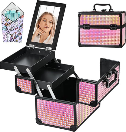 Makeup Case Organizer, Makeup Train Case, Trays Cosmetic Box Portable, by Unknown