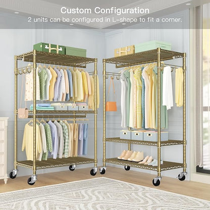 FUTASSI P1 Rolling Clothes Rack, Movable Metal Garment Closet Organizer - Image 4