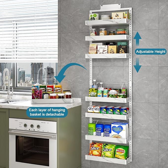 bukfen Over the Door Pantry Organizer, 8-Tier Adjustable Basket Kitchen Pantry - Image 4