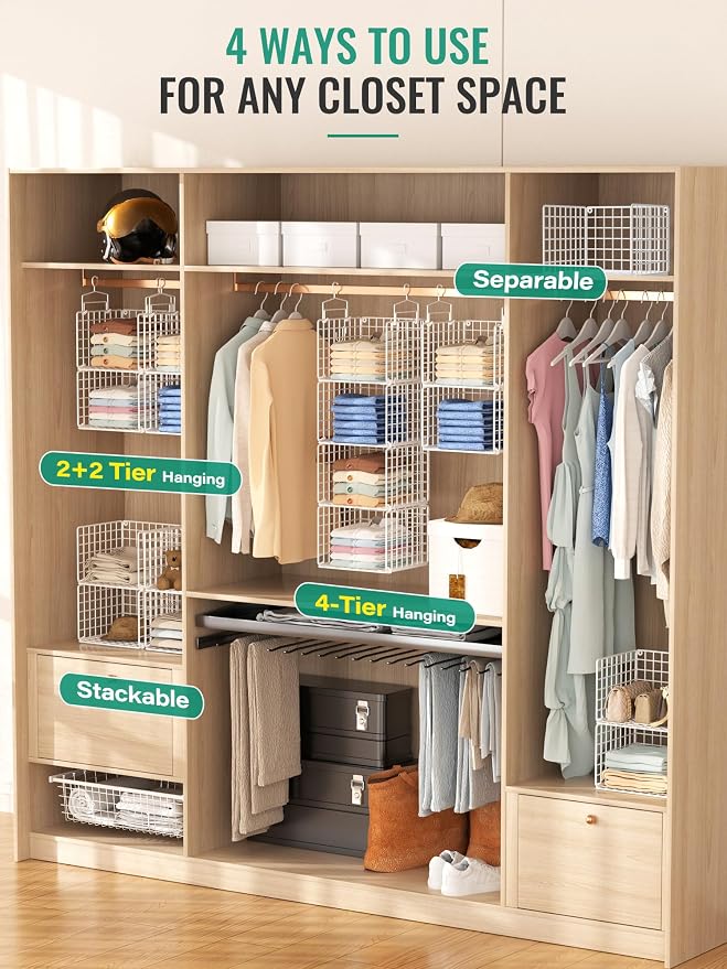 Hanging Closet Organizer, 4 Tier Metal Closet Organizers and Storage - Image 3
