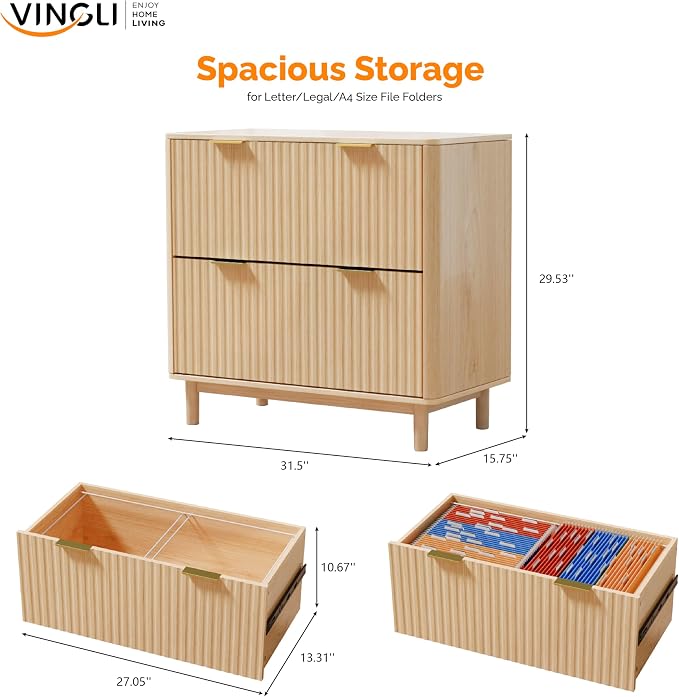 VINGLI 2 Drawer File Cabinet, Home Office Filing Organizer, - Image 3