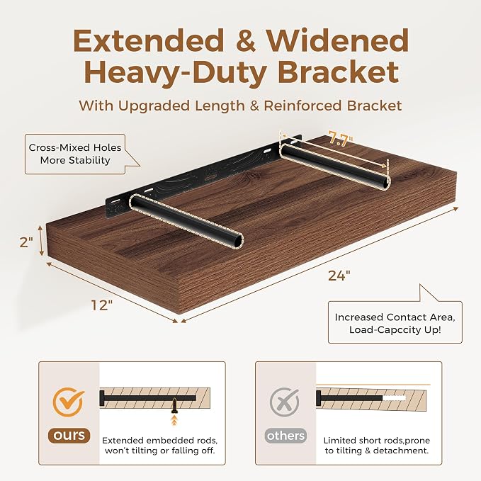 12 Inch Deep Floating Shelves, 24 x 12 Floating Shelf - Image 3