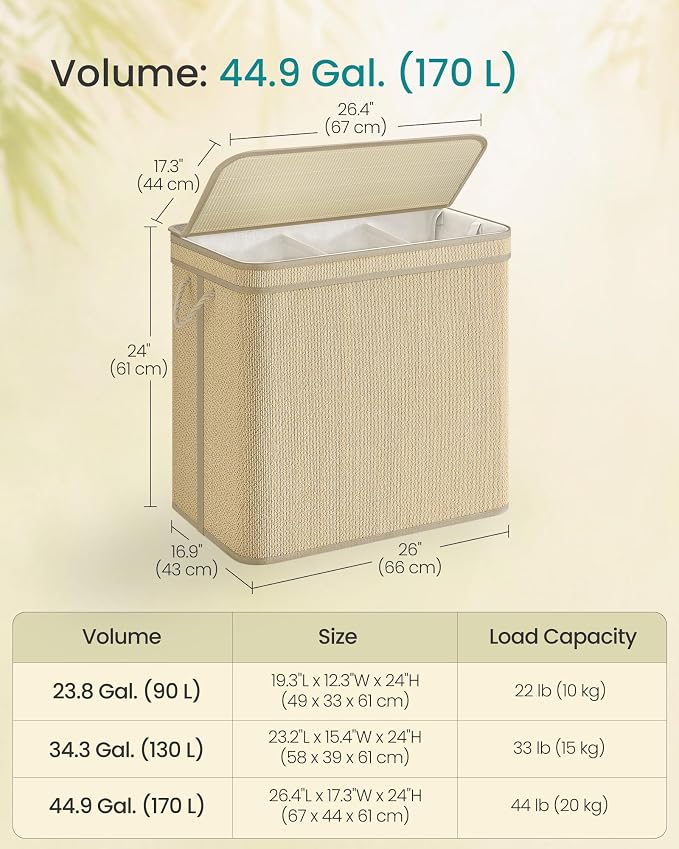 SONGMICS 3-Section Laundry Hamper - Image 5