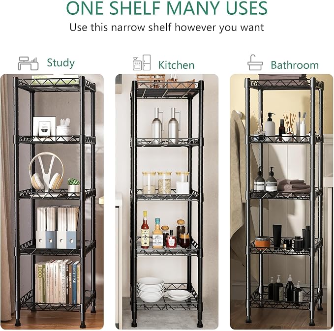 GIOTORENT 5 Tier Standing Shelving Metal Units, Adjustable Height Wire Shelf - Image 4