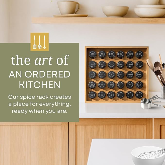 | Bamboo Spice Rack Organizer | 30 4 oz Spice Jars | 720 Labels | Funnel | - Image 8