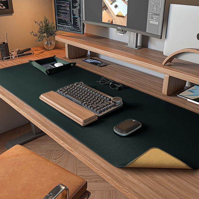 DAWNTREES Dark Green Desk Mat, Leather Desk Pad, Cork Desk Mat Protector by PremiumDeskPadatDawnTrees